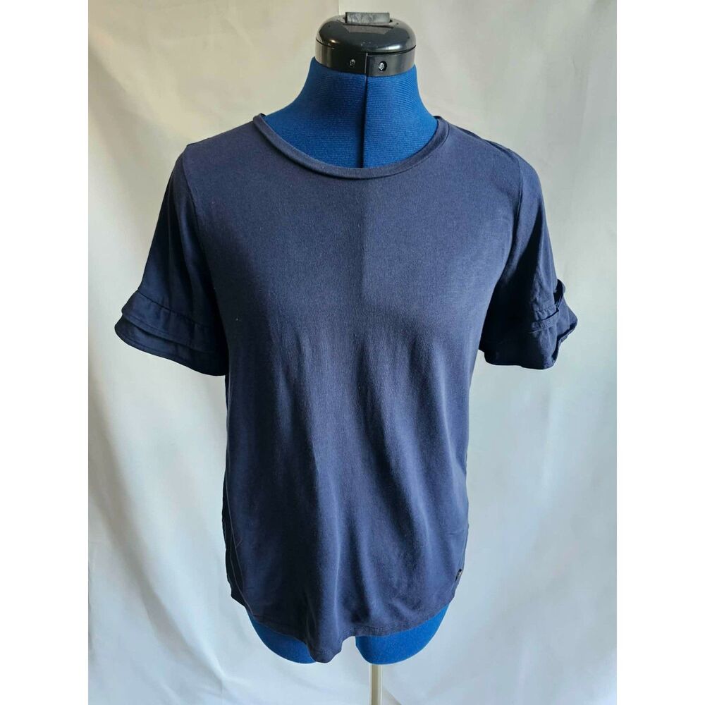 MICHAEL Michael Kors Women's Small Navy Blue Ruffle Sleeve Top Cotton Modal